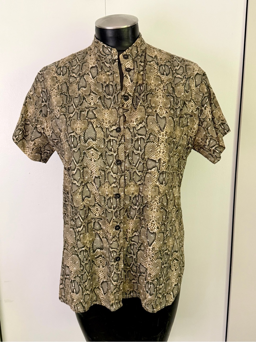 Women’s Snake Print Short Sleeve Shirt - Brown